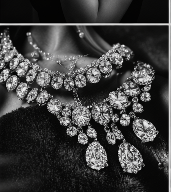 Model profile wearing statement earrings and a ring