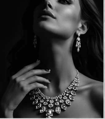 Model wearing dramatic gold jewelry collection